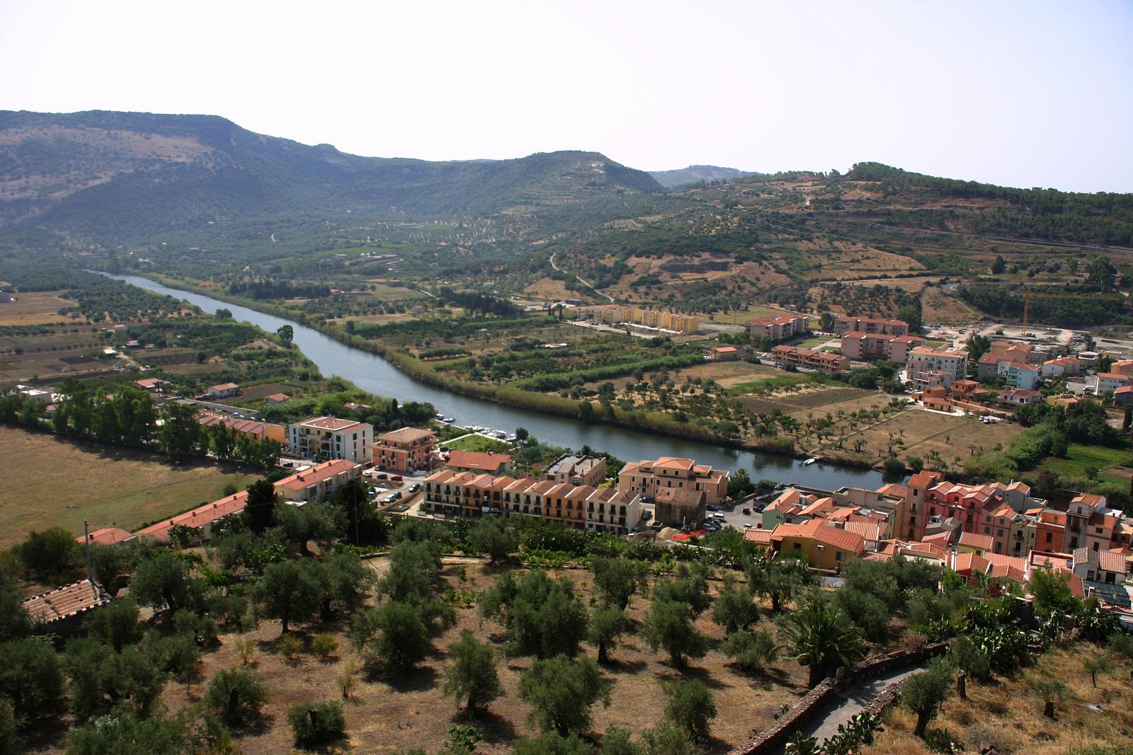 The Temo river and Bosa in the Sardinian landscape