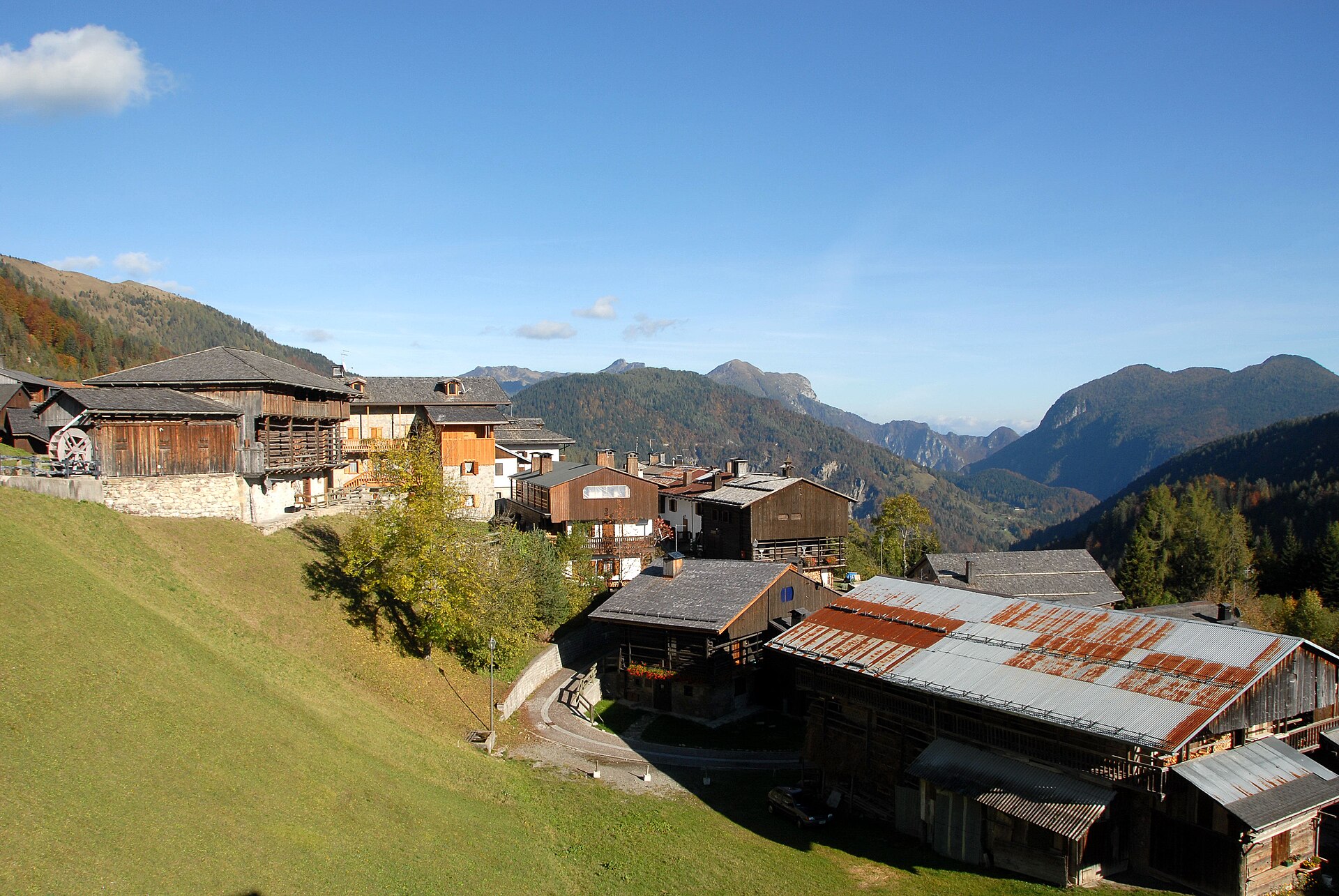 Traditional buildings at Sauris di Sopra; a destination view, not an identified accommodation